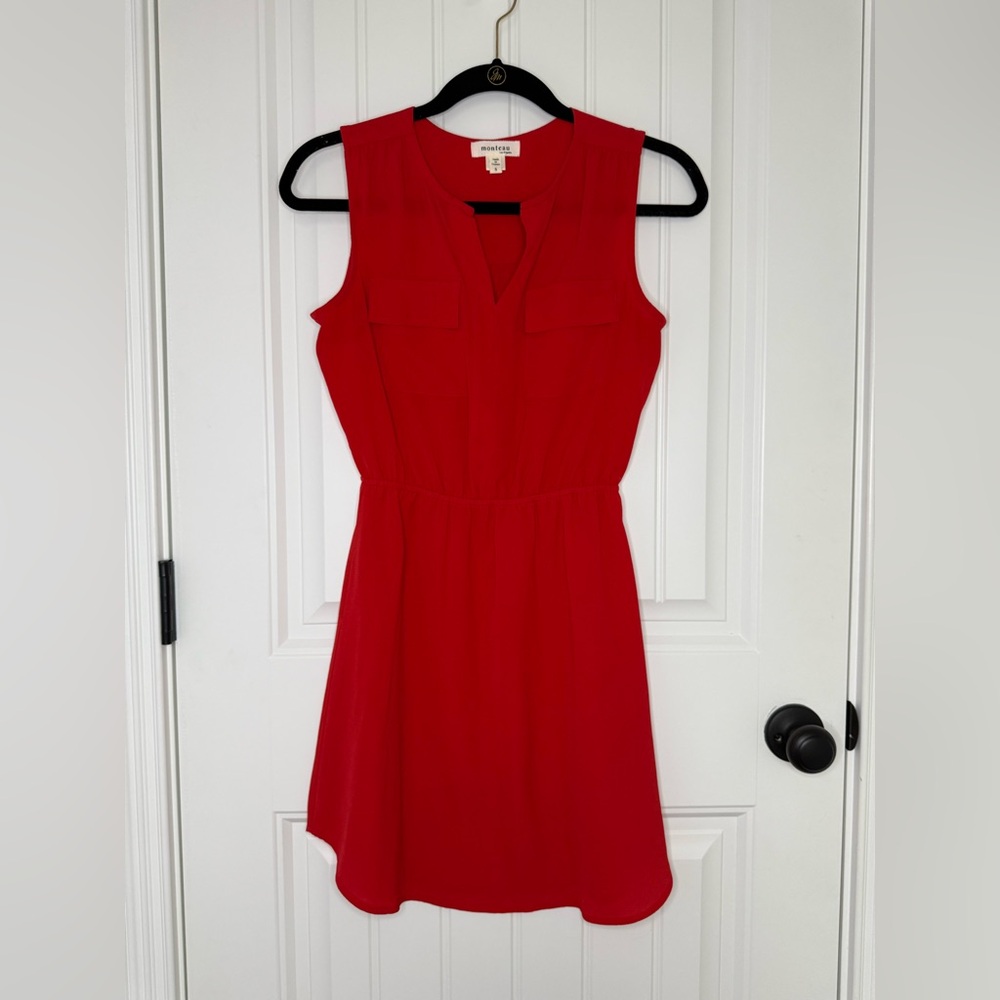 Monteau Vibrant Sleeveless Dress with 2 Pockets - Red